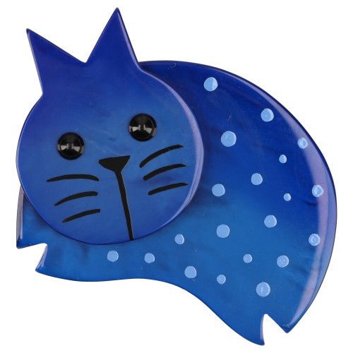 Blue Polka Dot Plump Cat Brooch - Galalith – Vintage Jewelry - handcrafted by Pavone by Pavone