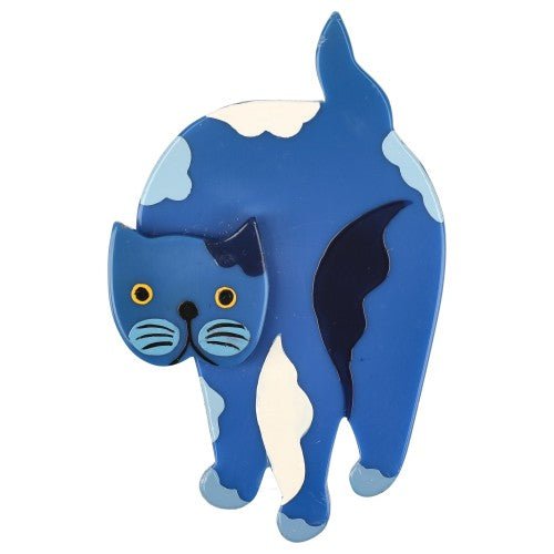 Blue, White and Azur Blue Decor Titus Cat Brooch - Galalith – Vintage Jewelry - handcrafted by Pavone by Pavone