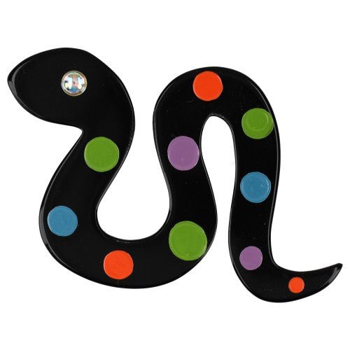 Black Boa Snake Brooch with Multicoloured Polka Dots - Galalith – Vintage Jewelry - handcrafted by Pavone by Pavone