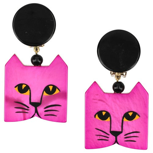Fuchsia Pink Square Head Cat Earrings