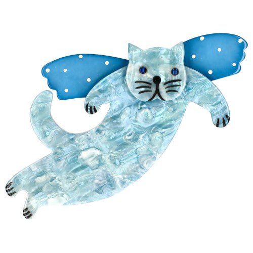 Boreal Blue and Azur Blue Angelo Cat Brooch - Galalith – Vintage Jewelry - handcrafted by Pavone by Pavone