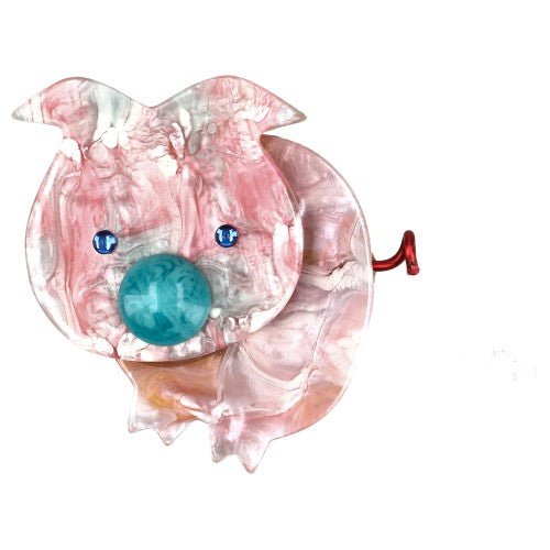 Boreal Pink and Turquoise Pig Brooch (Mini Brooch) - Galalith – Vintage Jewelry - handcrafted by Pavone by Pavone
