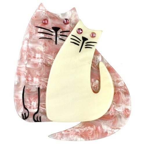 Boreal Pink and White Cat Couple Brooch - Galalith – Vintage Jewelry - handcrafted by Pavone by Pavone