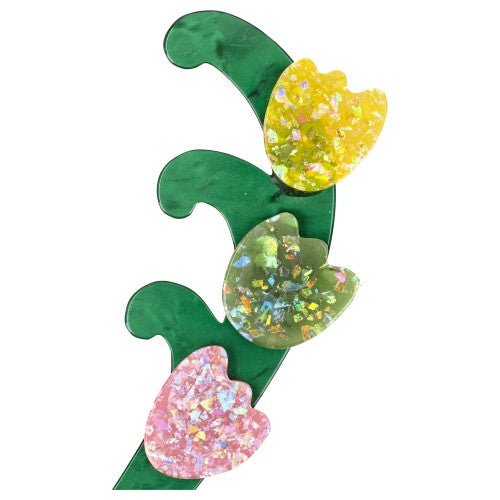 Brillant Yellow, Green, Pink and and Malachite Green Single Lily of The Valley Brooch - Galalith – Vintage Jewelry - handcrafted by Pavone by Pavone