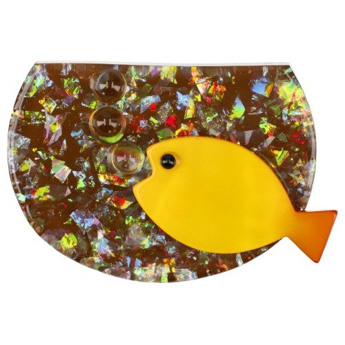 Brilliant Beige Aquarium Brooch with a Yellow Fish - Galalith – Vintage Jewelry - handcrafted by Pavone by Pavone