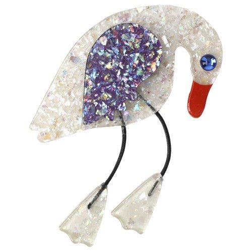 Brilliant White and Blue Twisty Bird Brooch with Blue Eye - Galalith – Vintage Jewelry - handcrafted by Pavone by Pavone