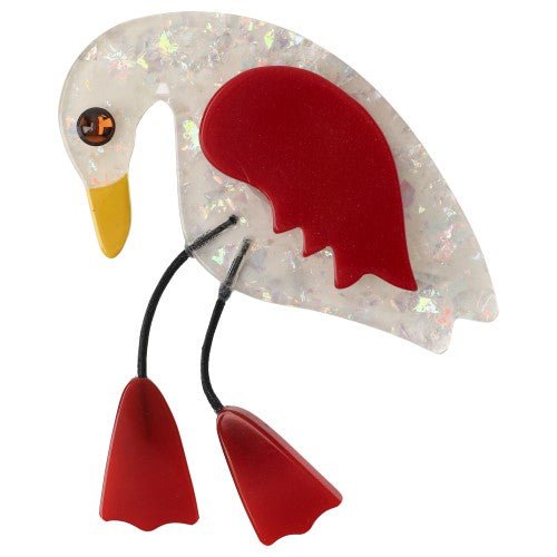 Brilliant White and Red Twisty Bird Brooch - Galalith – Vintage Jewelry - handcrafted by Pavone by Pavone