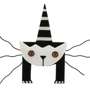  Black and White Mascot Cat Brooch with black and white stripes