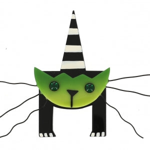 黑白条纹茴香绿色吉祥物猫胸针