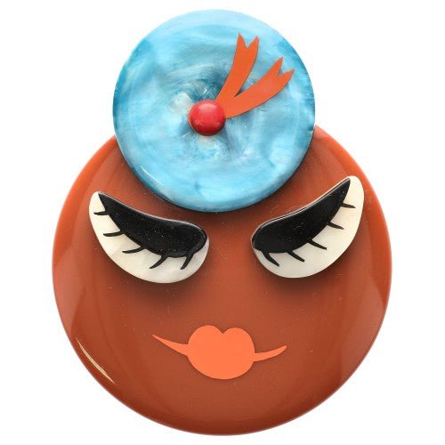 Brown, Ocean Blue and White Miss Boldbella Brooch - Galalith – Vintage Jewelry - handcrafted by Pavone by Pavone