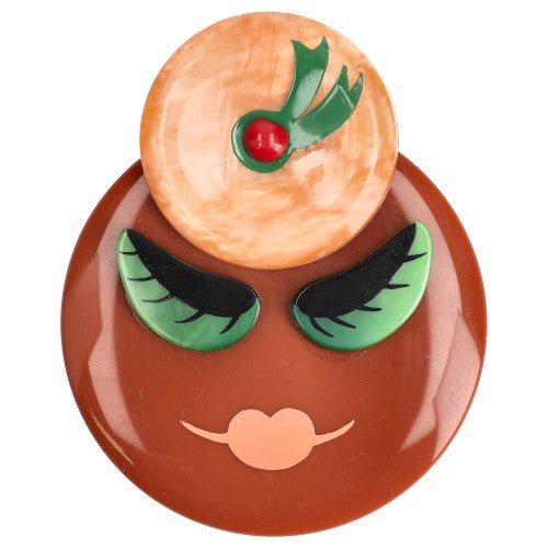 Brown, Orange and Green Miss Boldbella Brooch - Galalith – Vintage Jewelry - handcrafted by Pavone by Pavone