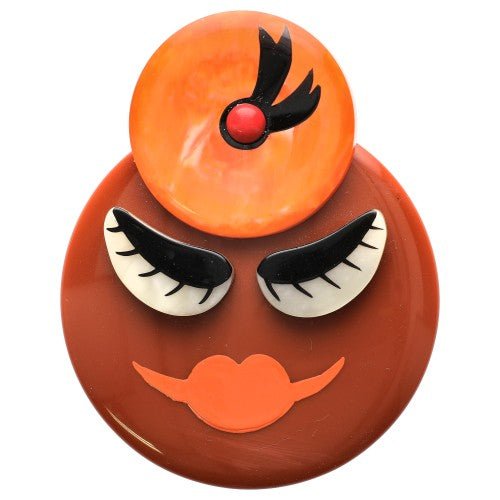 Brown, Orange and White Miss Boldbella Brooch - Galalith – Vintage Jewelry - handcrafted by Pavone by Pavone