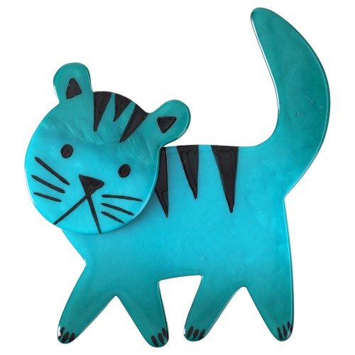 Turquoise Blue Cachou Cat Brooch