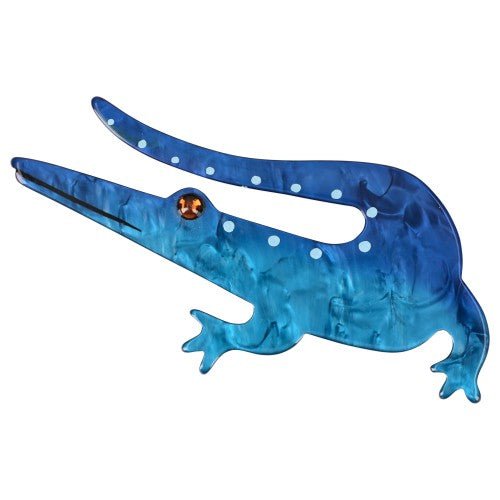 Ocean Blue Caiman Brooch (Large Size) - Galalith – Vintage Jewelry - handcrafted by Pavone by Pavone