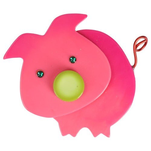 Candy Pink and Anise Pig Brooch MM - Galalith – Vintage Jewelry - handcrafted by Pavone by Pavone