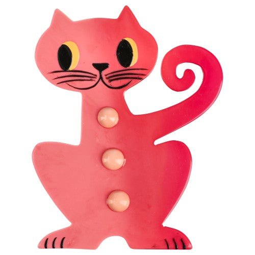 Candy Pink and Light Pink Aldo Cat Brooch - Galalith – Vintage Jewelry - handcrafted by Pavone by Pavone