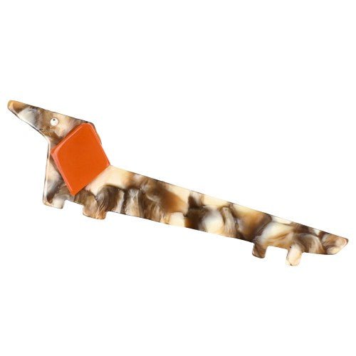 Cappuccino Beige Brown and Orange Mango Lola Teckel Dog Brooch - Galalith – Vintage Jewelry - handcrafted by Pavone by Pavone