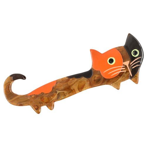 Caramel and Chocolate Brown with orange Yukiko Cat Brooch - Galalith – Vintage Jewelry - handcrafted by Pavone by Pavone