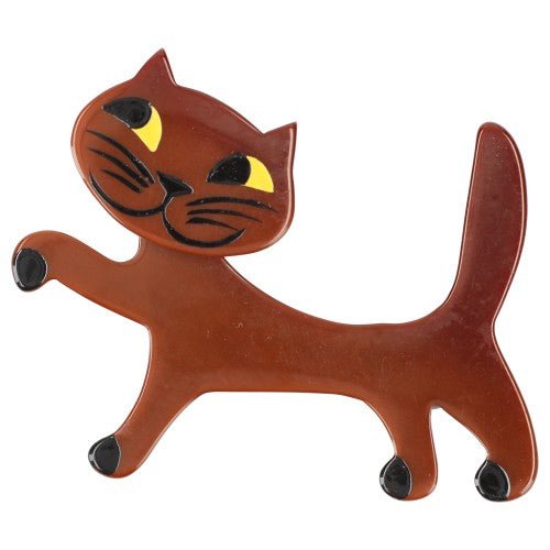 Caramel Brown Brown Titi Cat Brooch - Galalith – Vintage Jewelry - handcrafted by Pavone by Pavone