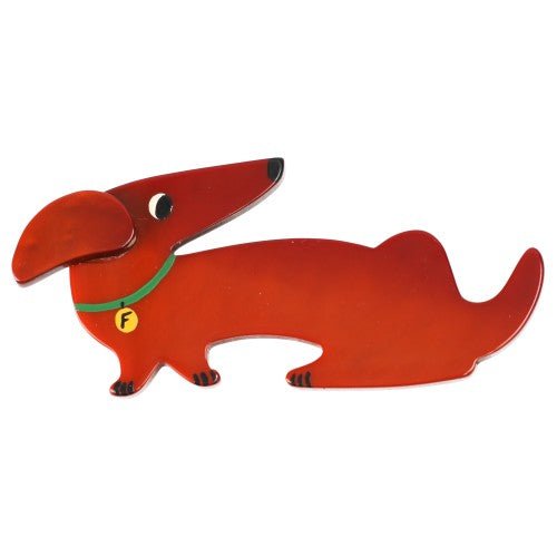 Caramel Dachshund Fifi Dog Brooch - Galalith – Vintage Jewelry - handcrafted by Pavone by Pavone