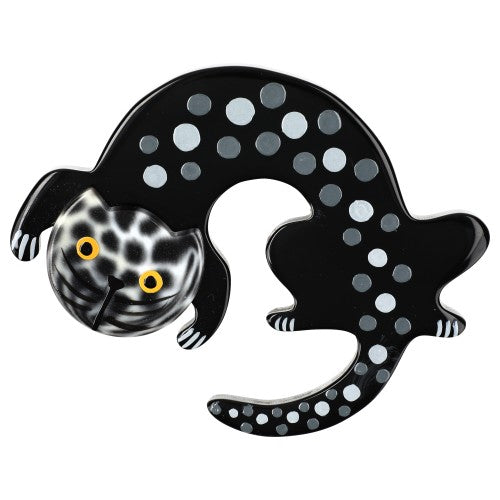 Black and Grey Moonspot Cat Biscornu Family Brooch