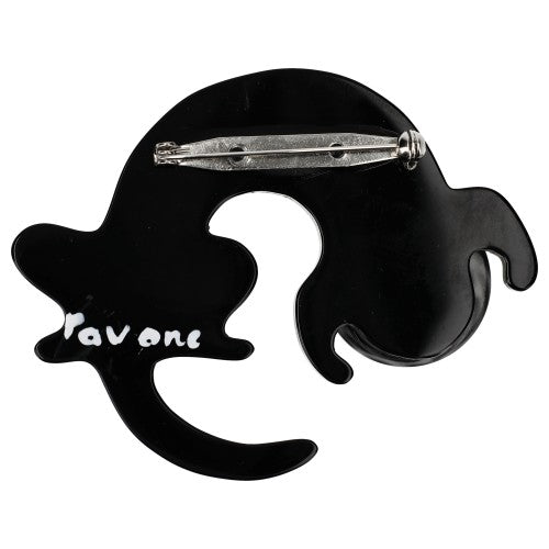 Black and Grey Moonspot Cat Biscornu Family Brooch back side