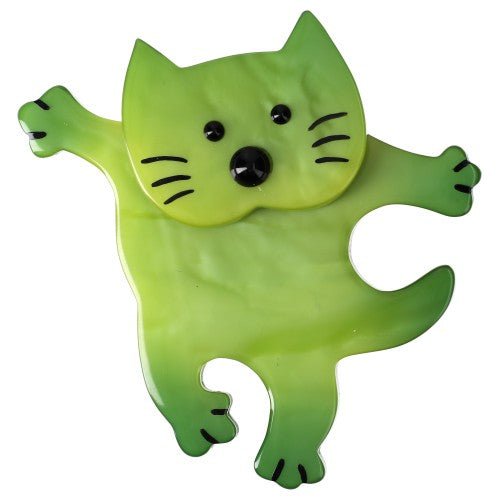 Chartreuse Green Dancing Cat Brooch - Galalith – Vintage Jewelry - handcrafted by Pavone by Pavone