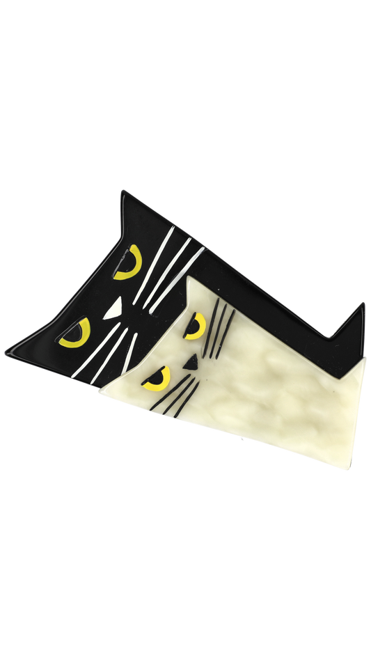 Black and White Cotinus Cat Brooch 