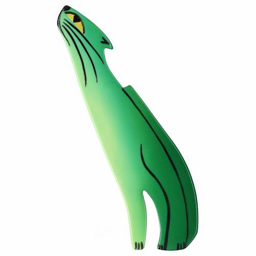 Green Cat looking at the moon Brooch 