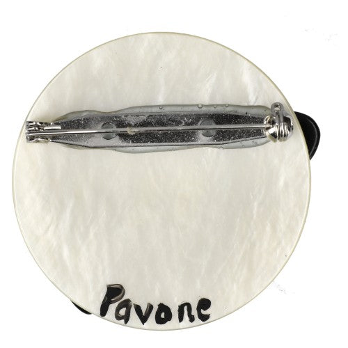 Black Cat on Pearly White Moon Brooch back side