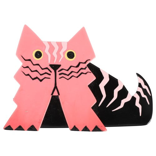 Pink and Black Deco Cat Brooch