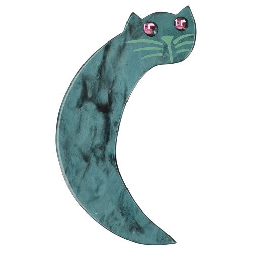 Emerald Moon Cat Brooch 
