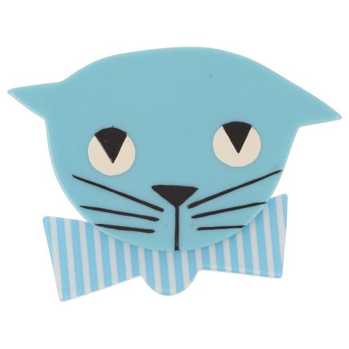 Sky Blue and White striped Light Blue Bow Tie Cat Brooch