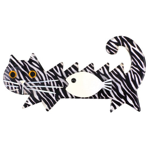 Black-White Zebra and White Fish Cat Brooch