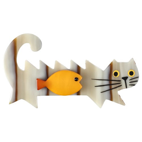 Beige and Yellow Fish Cat Brooch
