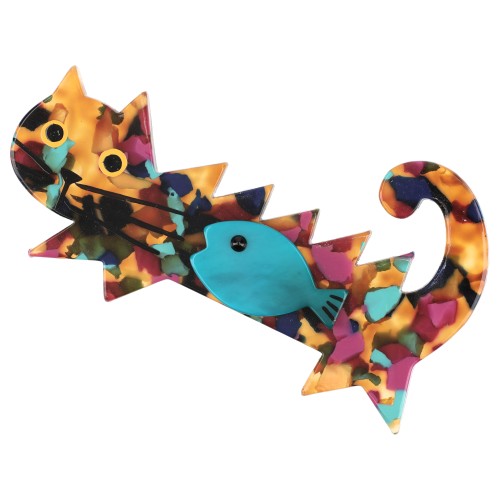 Multicolored confetti Fish Cat Brooch