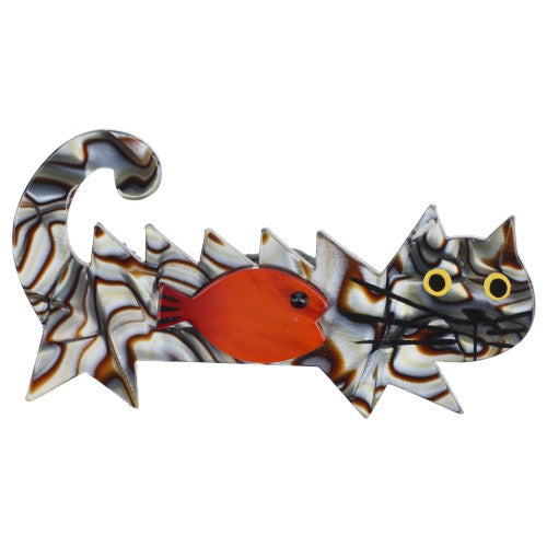 Grey, Brown, Beige and Red Fish Cat Brooch