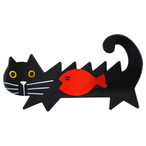 Black and Red Fish Cat Brooch