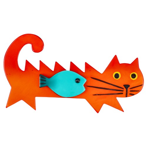 Orange et Turquoise Fish Cat Brooch