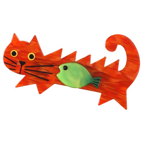 Orange and Anise Green Fish Cat Brooch
