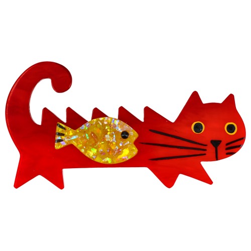 Red and Brilliant Yellow Pink Fish Cat Brooch