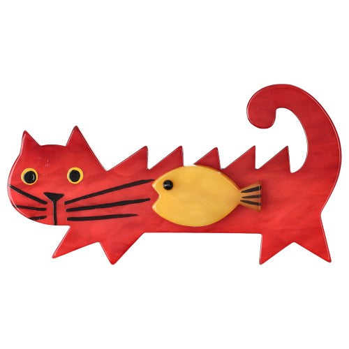Red and Yellow Fish Cat Brooch