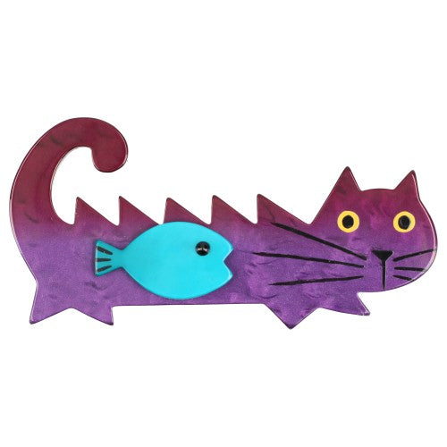 Purple and Turquoise Pink Fish Cat Brooch
