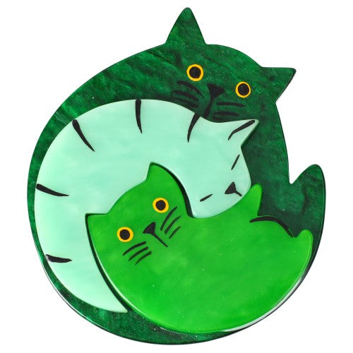 Malachite Green and Aqua Green Puzzle Cat Brooch