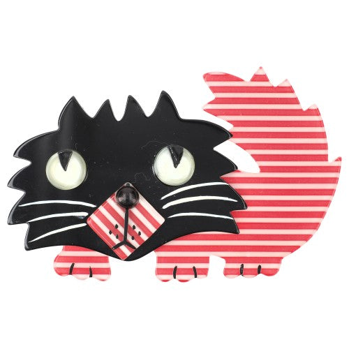 Striped red and Black Rocky Cat Brooch