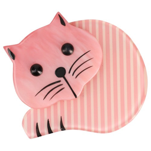 Pink and Striped Roudoudou Cat Brooch 