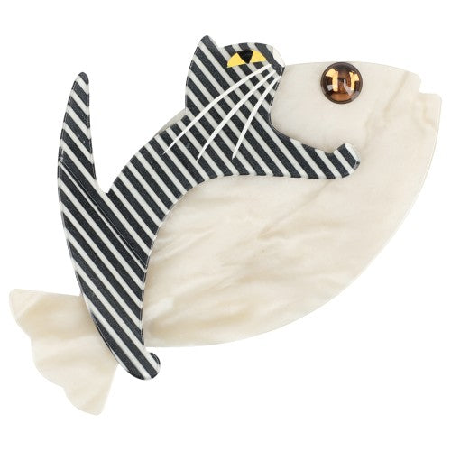 White and Black and white striped Sinbad Cat Brooch