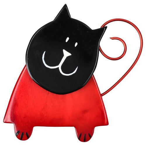 Black and Red Romy Cat Brooch 