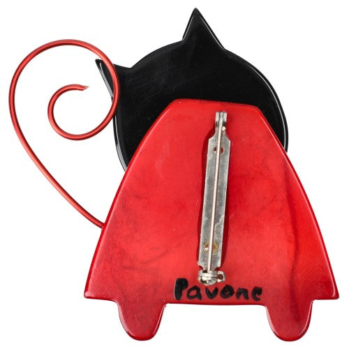 Black and Red Romy Cat Brooch  Back Side