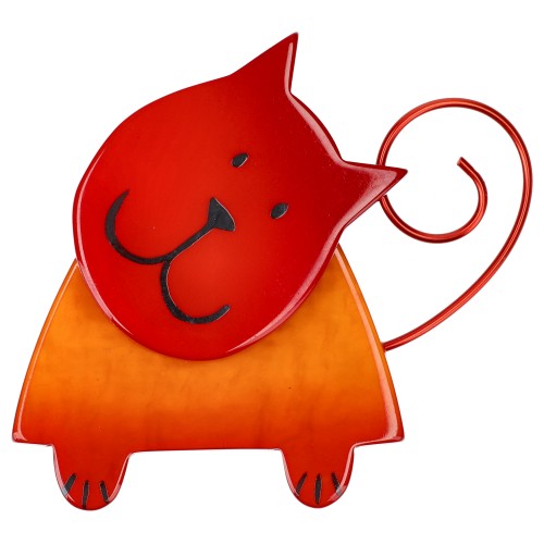 Red and Orange Romy Cat Brooch 